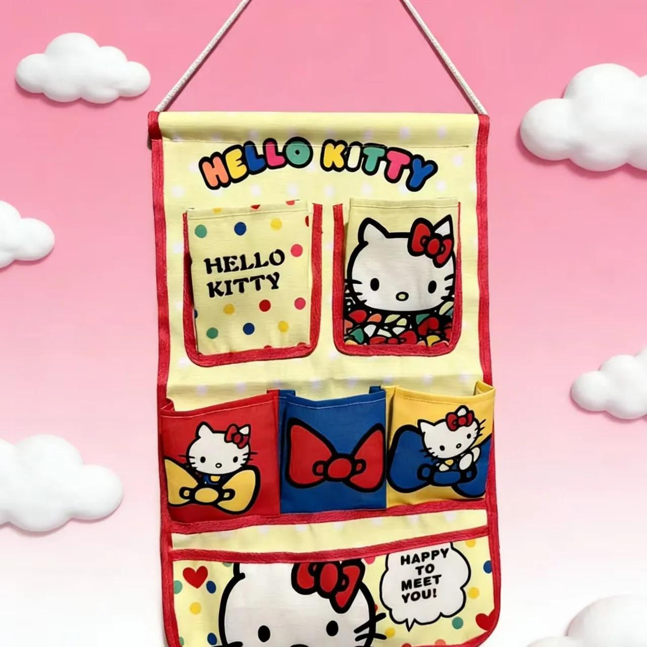 Sac de rangement mural multifonctionnel Kawaii HelloKitty, sac de rangement suspendu pour la maison,