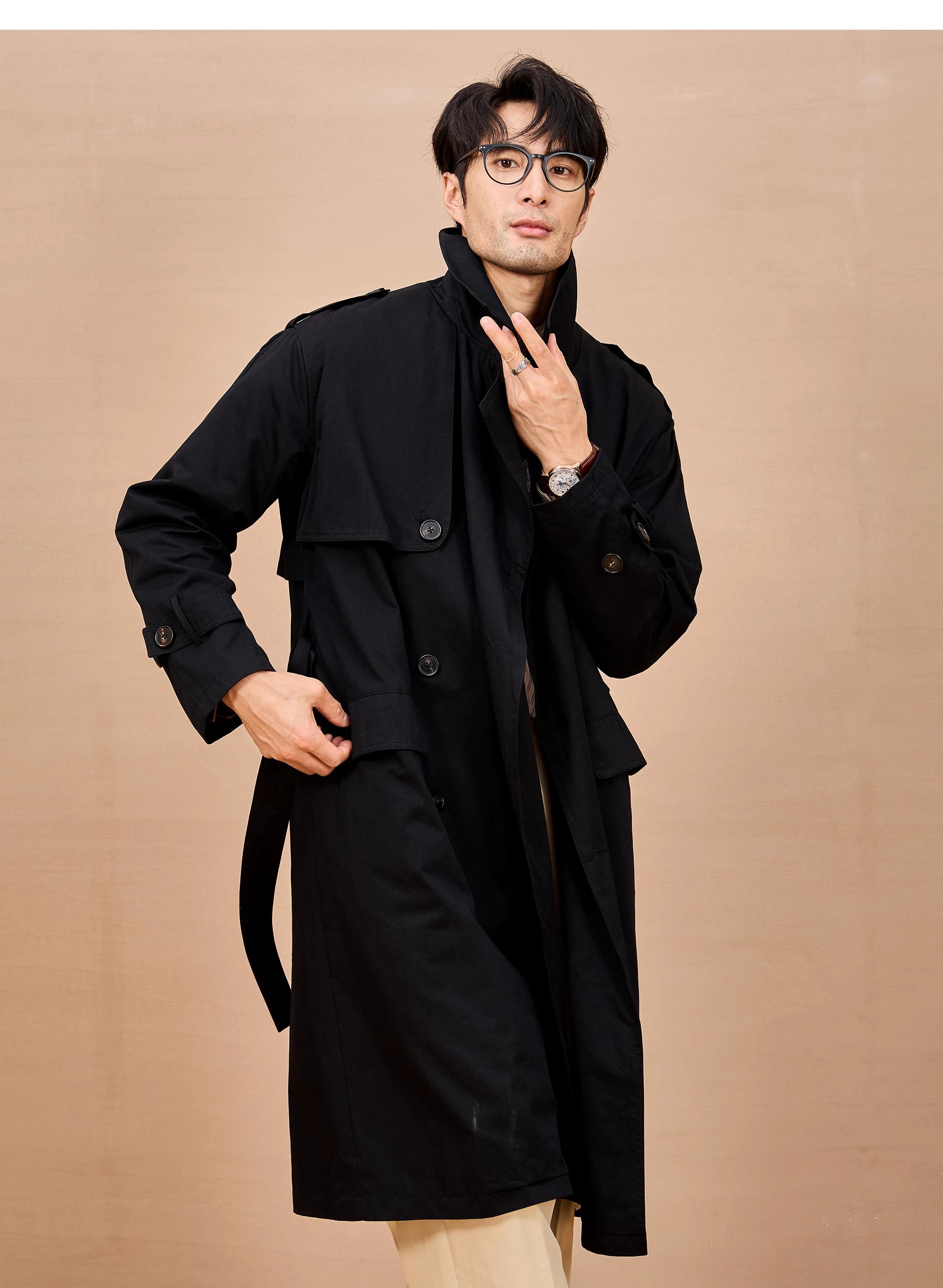 Mauroicardi printemps automne Long noir kaki Trench manteau hommes épaulettes Double boutonnage Chic