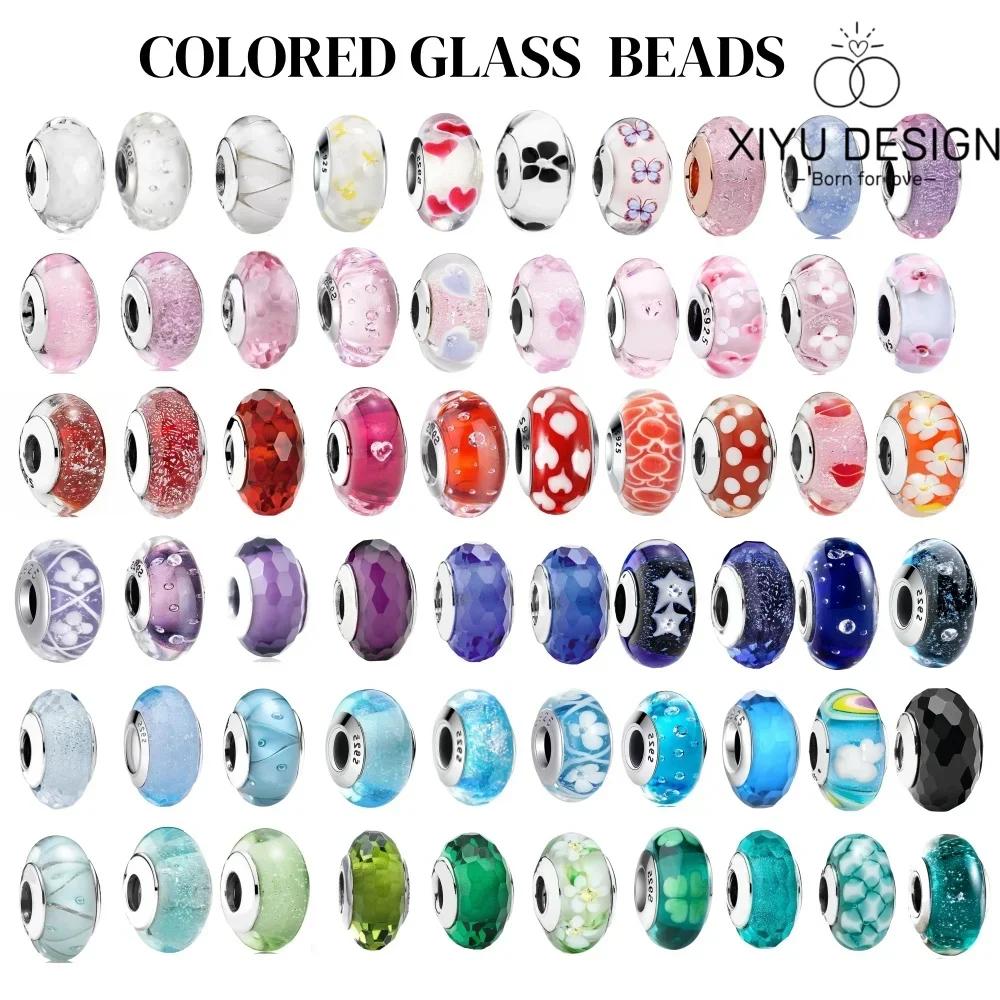 2025 classique 925 en argent Sterling couleur fleur feuille cosmique arc-en-ciel Murano verre breloq