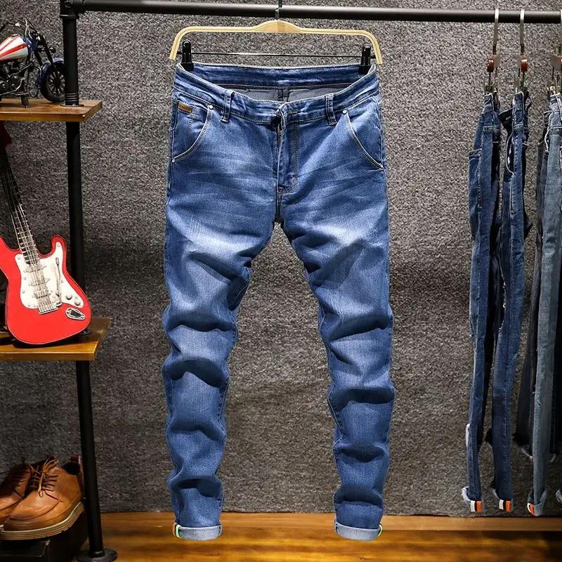 Jean droit élastique américain pour hommes, pantalon en Denim en coton déchiré, coupe Slim, Style co