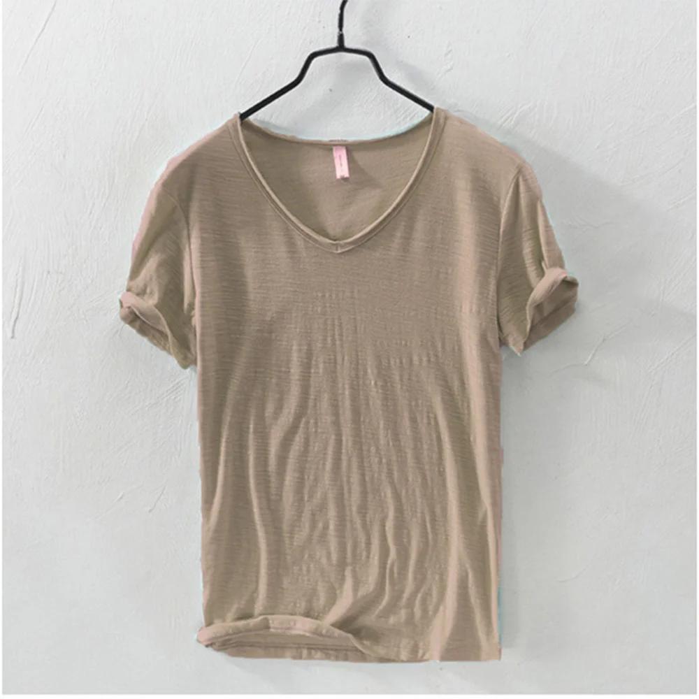 Nouveaux hommes T-Shirt couleur Pure col en V à manches courtes hauts T-Shirts hommes T-Shirt 10 cou