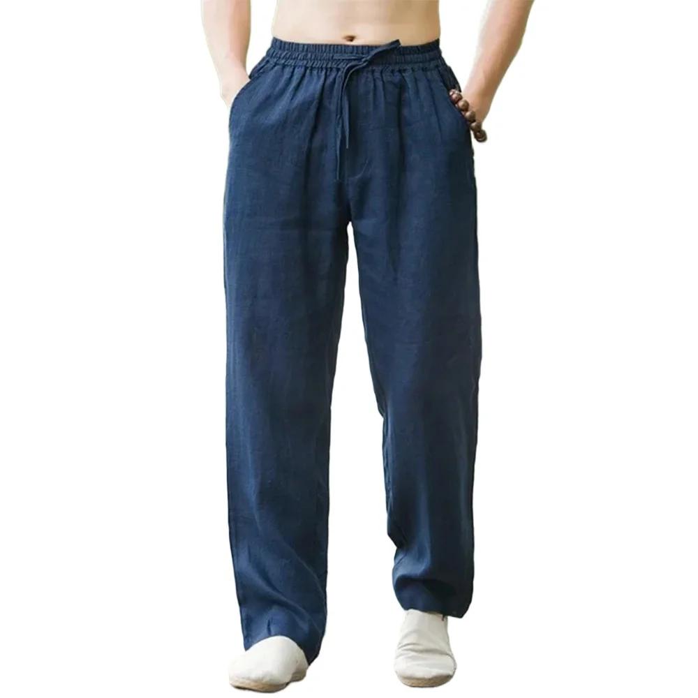 Pantalon de plage pour hommes, jogging, Streetwear, coton et lin, pantalon de survêtement décontract