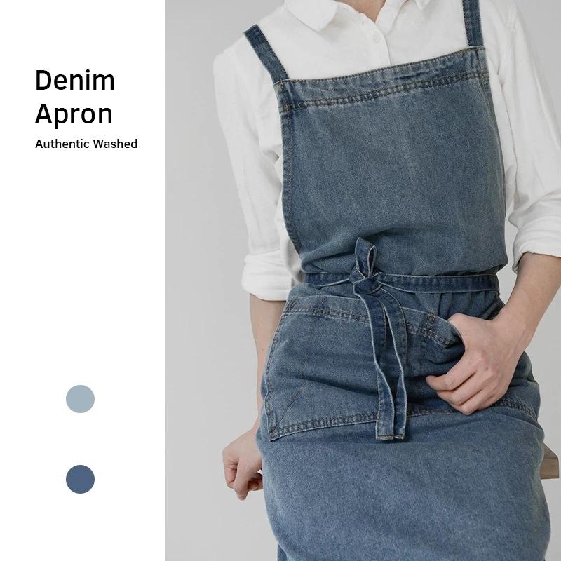 Tablier en Denim coton toile coréenne antisalissure nettoyage à domicile cuisine vêtements de travai