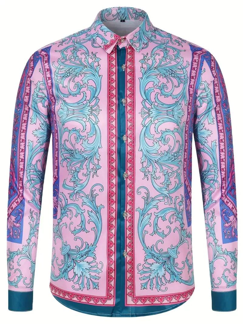Chemise hawaïenne à manches longues pour hommes, motif floral, revers imprimé en 3D, confortable, mo