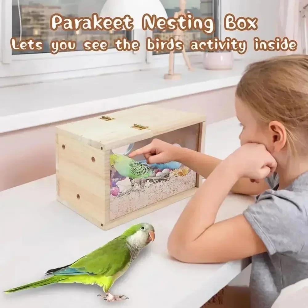 Nid de maison pour oiseaux, Design Transparent, pour perruches, calopsitte, facile à nettoyer, bords