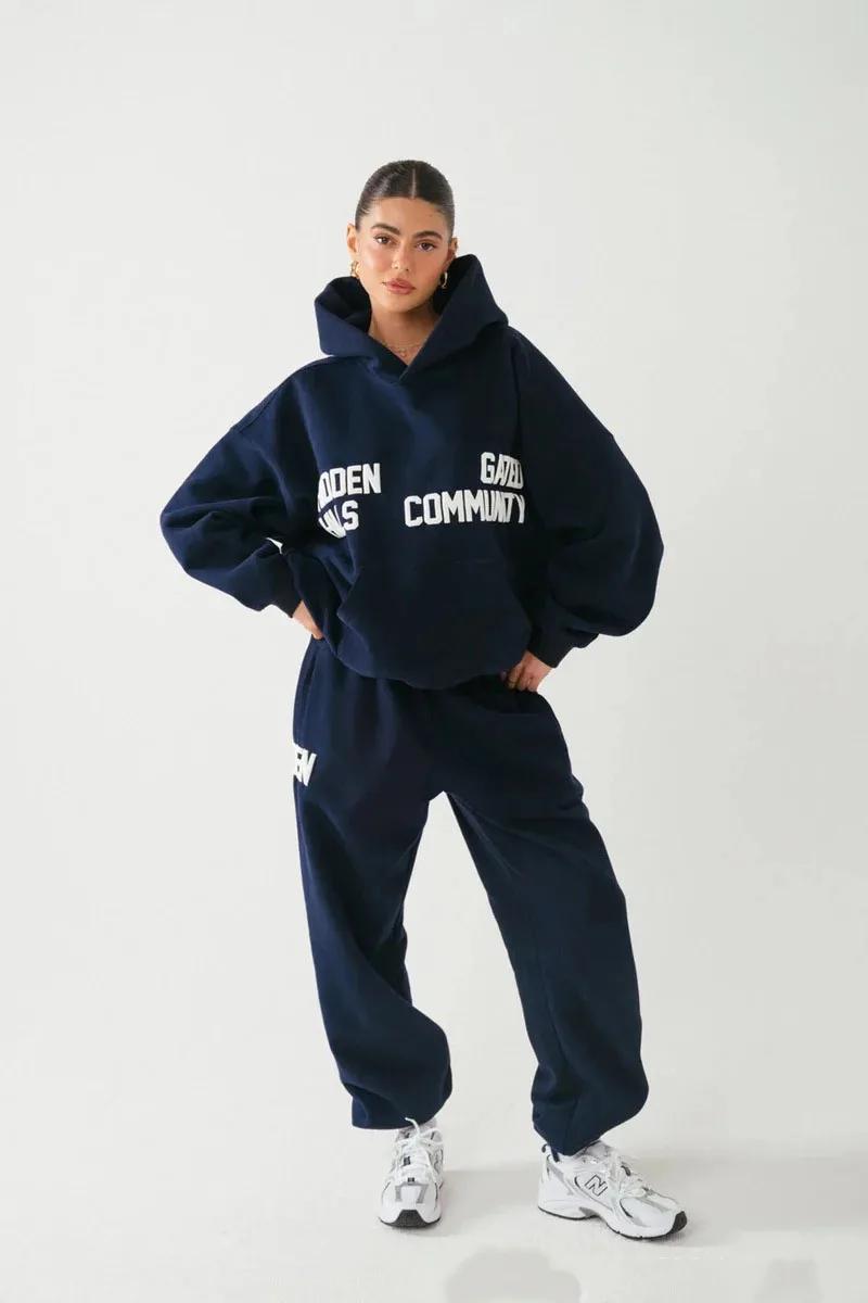 2025 printemps et automne marque à la mode imprimé ensemble à capuche avec sweat à capuche à manches