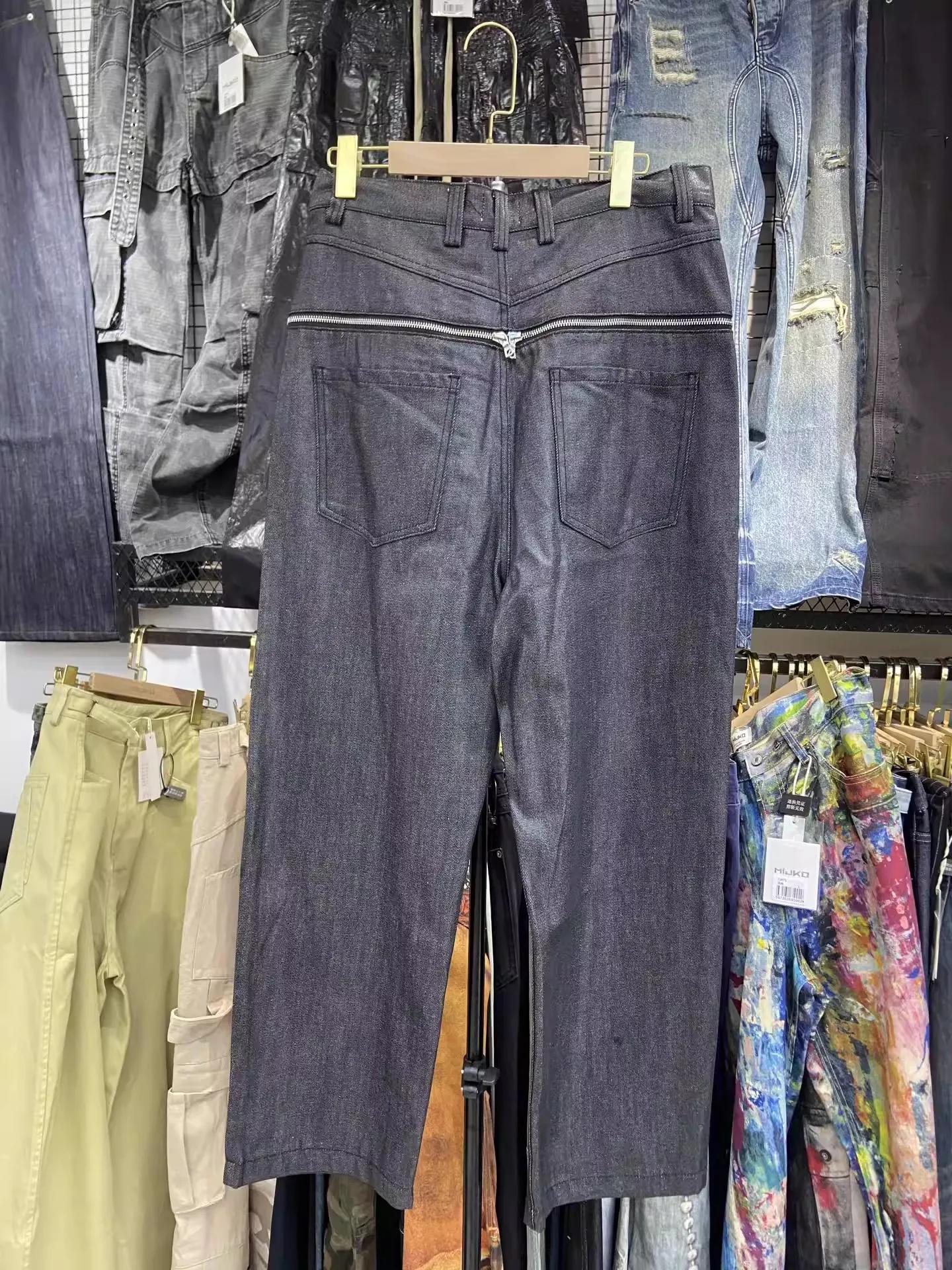 MIJKO unisexe brosse cire fermeture éclair Original vache jean hommes et femmes Denim pantalon ZJ117