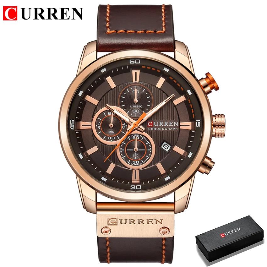 Montre chronographe à quartz pour homme CURREN 8291, montre-bracelet décontractée en cuir, style mil