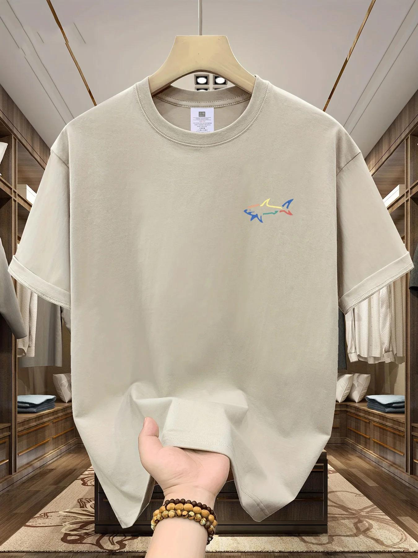 T-shirt d'été pour hommes, 100% coton, décontracté, à la mode, ample, grande taille, motif requin im