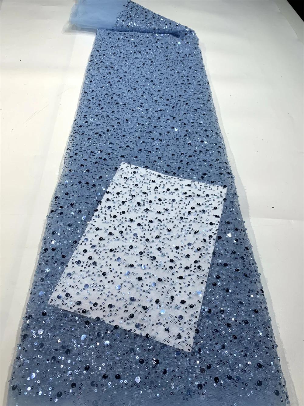 Tissu de dentelle française de luxe en maille avec perles 2026, dentelle africaine nigériane de haut