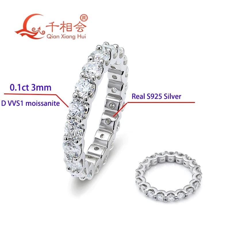 Bague éternelle ronde en moissanite D VVS de 3 mm ou 2 mm, en argent S925, bijoux pour femme, cadeau