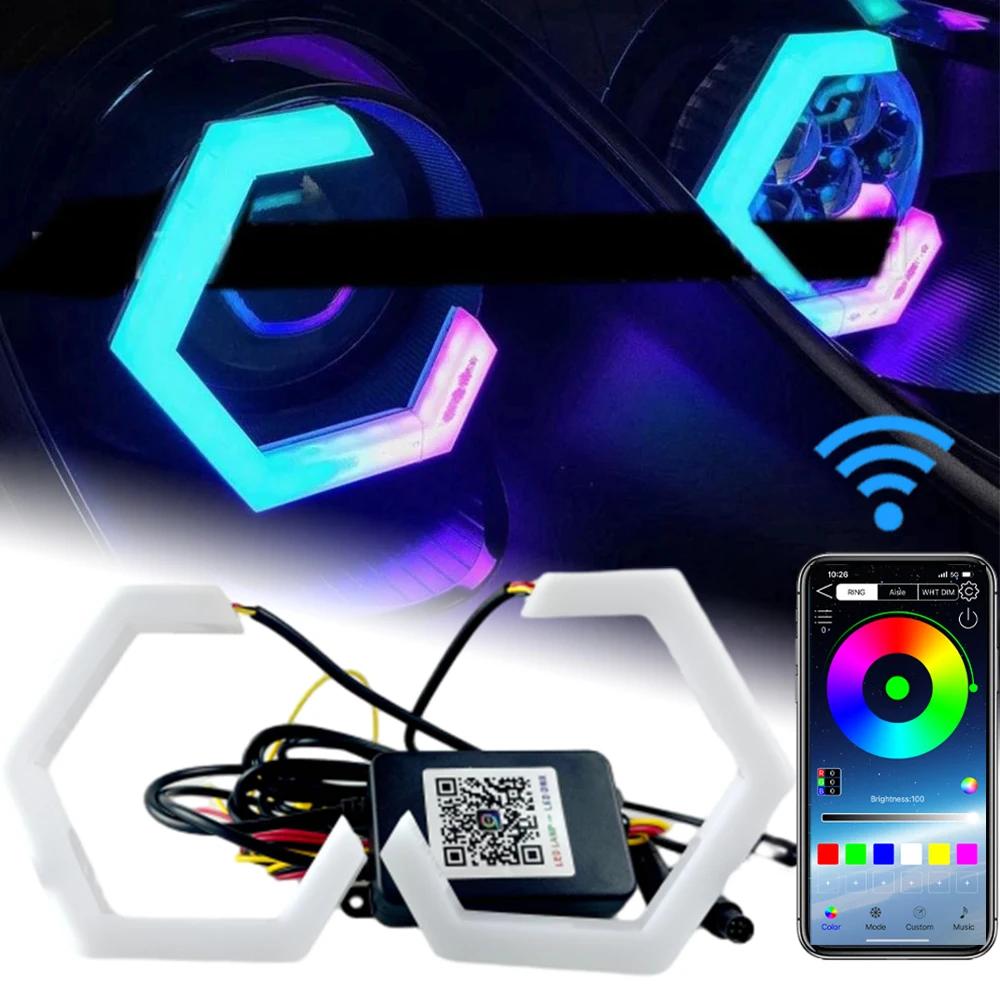 Anneaux hexagonaux Halo yeux d'ange LED 12V 24V, 2 pièces, avec clignotant, pour Modification R15 V2