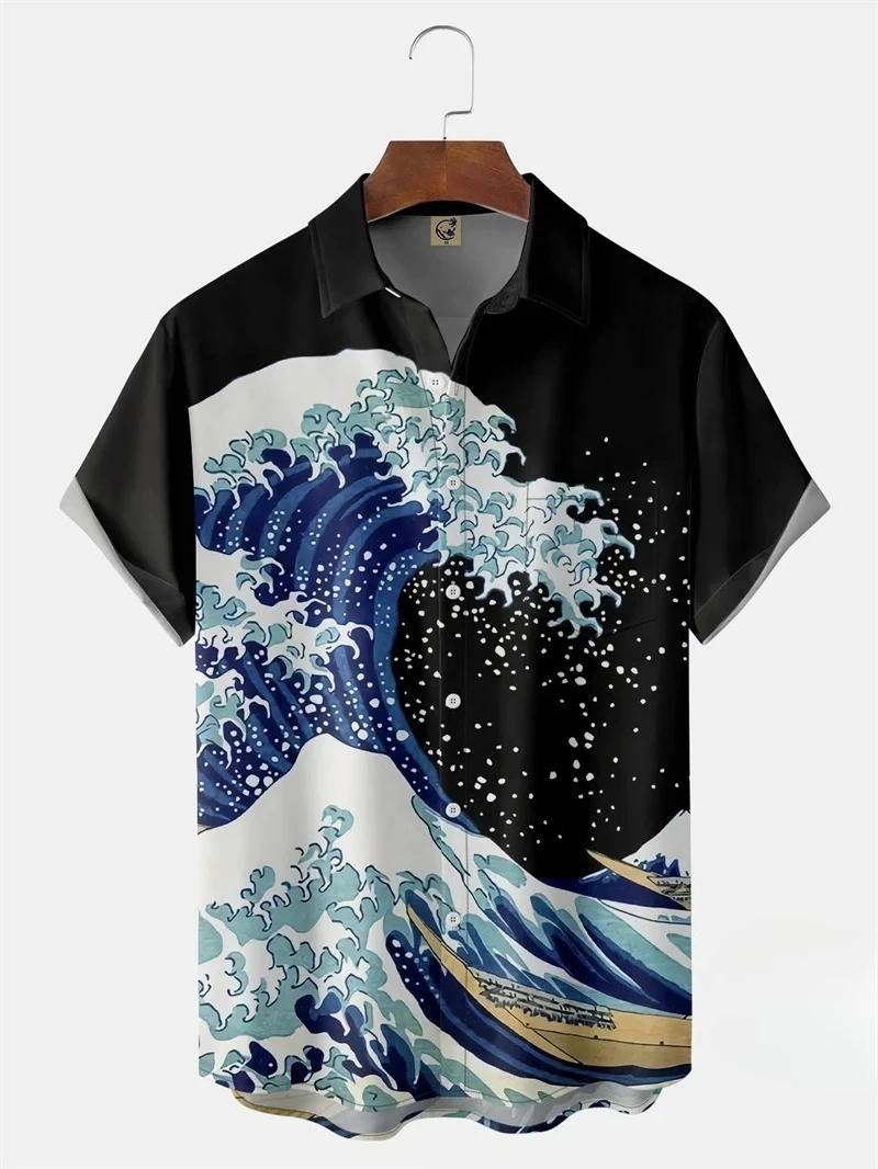 Chemises hawaïennes pour hommes, hauts à manches courtes, Style japonais, impression 3D, vêtements g