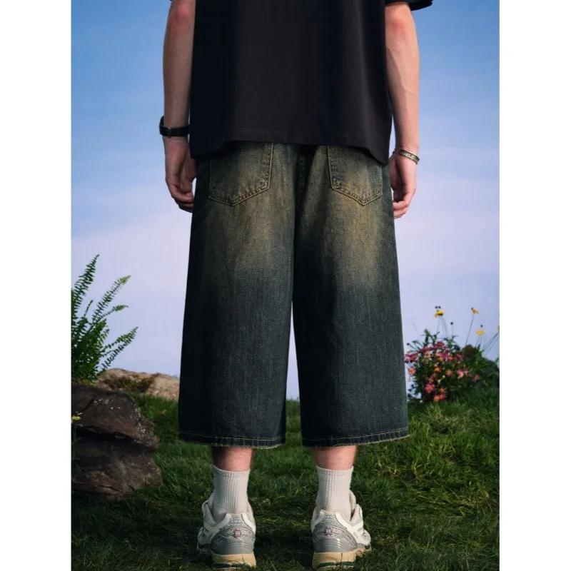 Shorts en jean délavé dégradé style rétro américain pour homme, collection été 2026 – Nouveau pantal