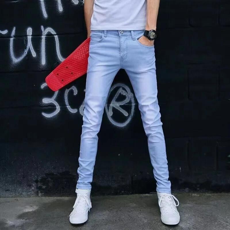 Mode hommes coupe ajustée Denim crayon pantalon de haute qualité noir blanc maigre Stretch jean homm