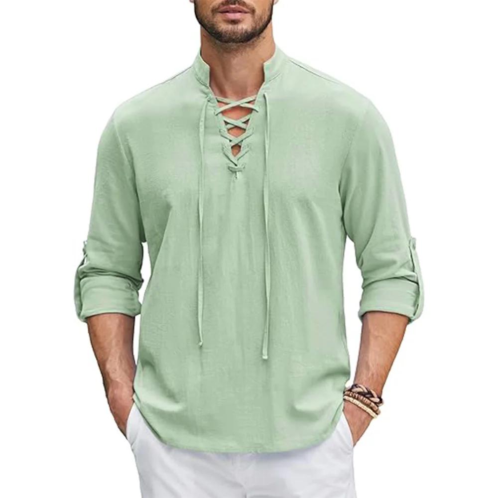 Chemise Renaissance pour hommes, haut Pirate Viking médiéval, chemises en coton et lin, manches long