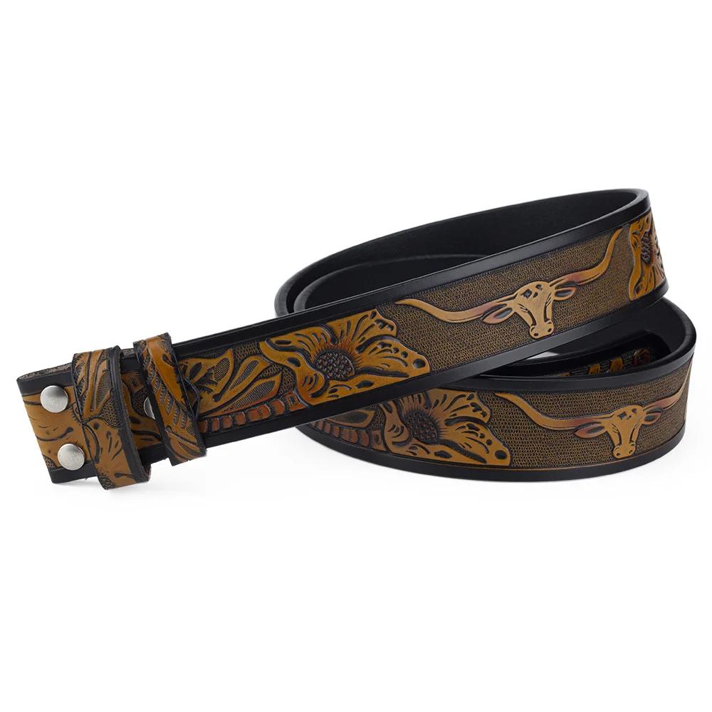 Ceinture en cuir véritable pour homme, peau de vache Tang, motif aigle de vache, ceinture Western Co
