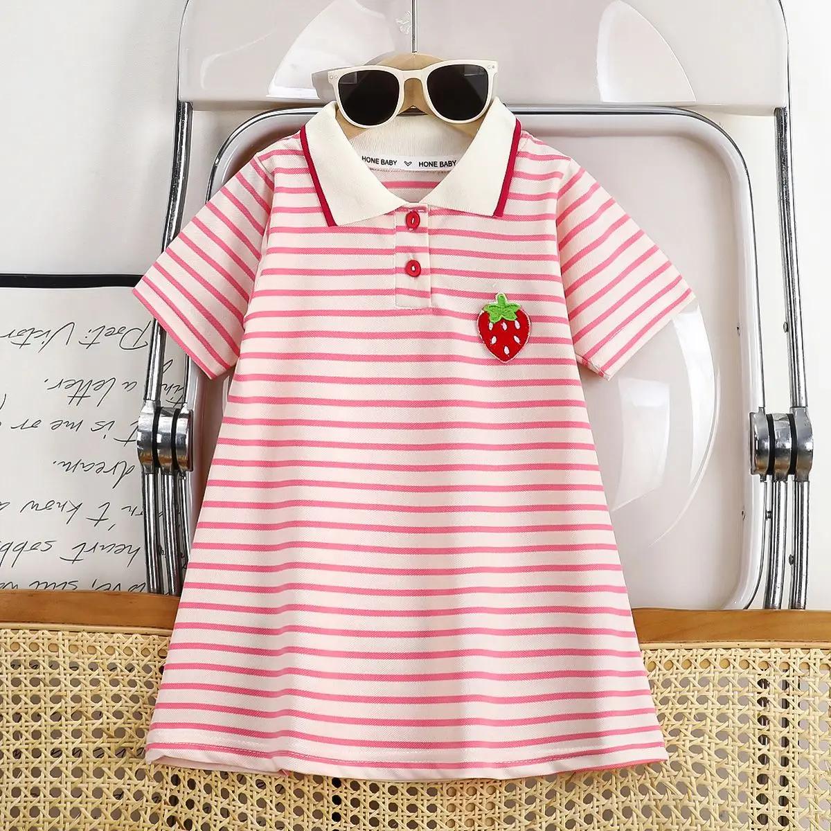 Robe d'été pour filles, édition coréenne, rayée, revers fraise, tenue décontractée, nouvelle collect