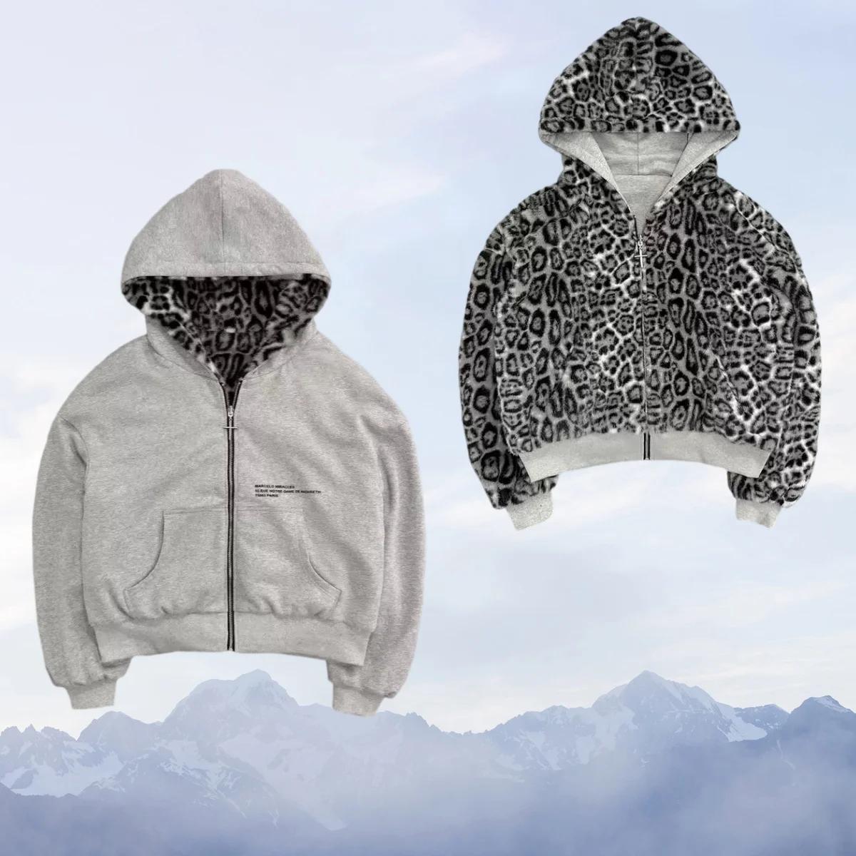 Vêtements léopard double face en automne et en hiver, original Kuaku rétro élégant, sweat à capuche 