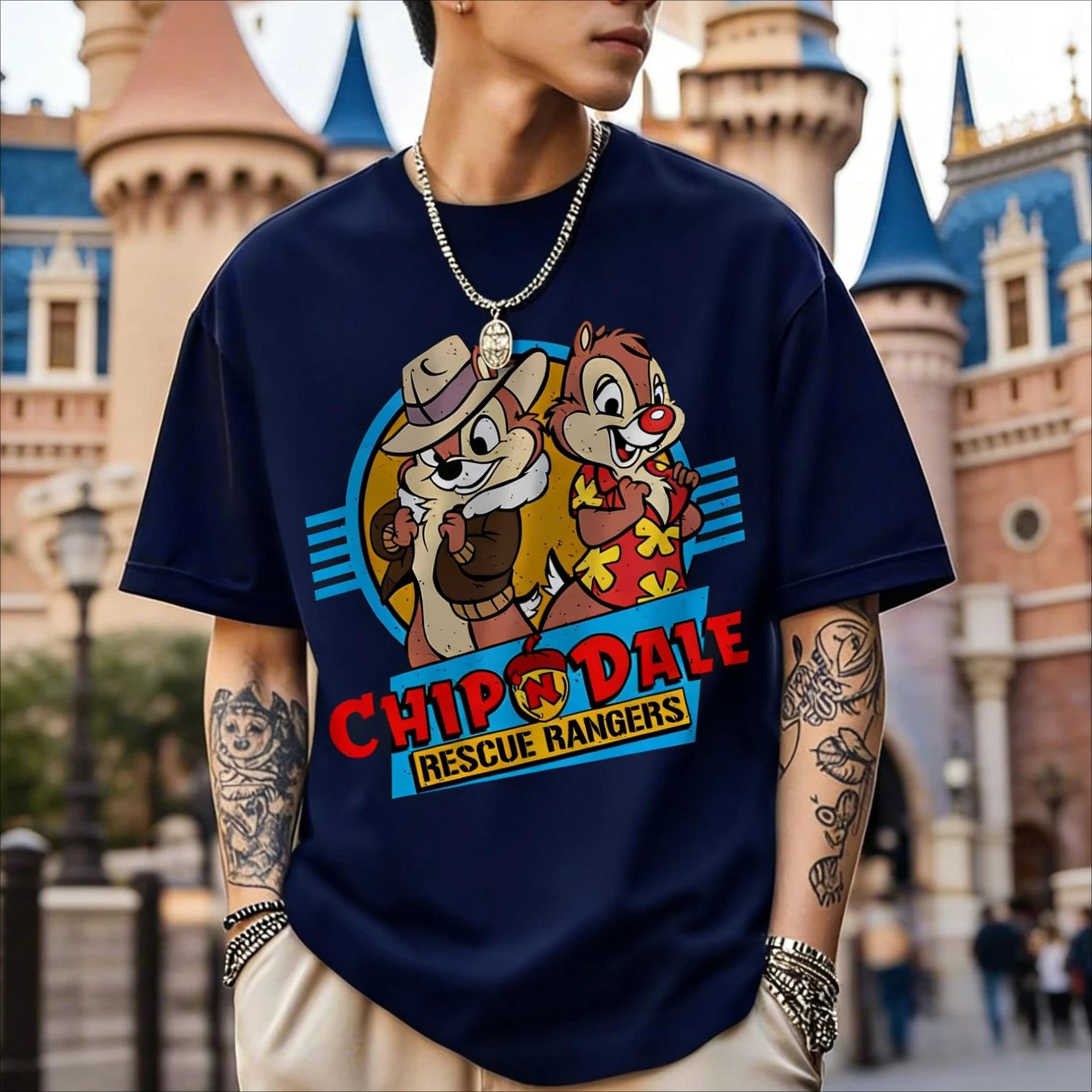 Disney Chip & Dale T-shirt en coton imprimé créatif 2026 été nouvelle rue Hip Hop à la mode décontra