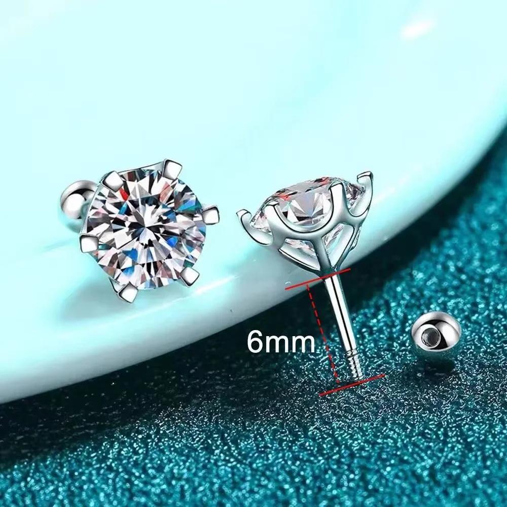 TY 0.3-2CT boucles d'oreilles Moissanite 925 en argent Sterling boucles d'oreilles rondes boucles d'