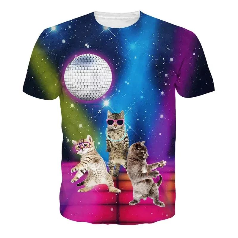 Été 3D impression drôle chats t-shirt hommes galaxie chat graphique à manches courtes personnalité d