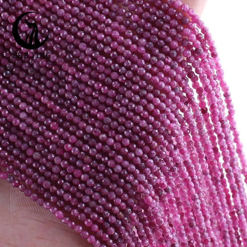 5 brins de perles de pierre naturelle facettées de 2 mm (rubis, améthyste, angelite) avec trou, peti