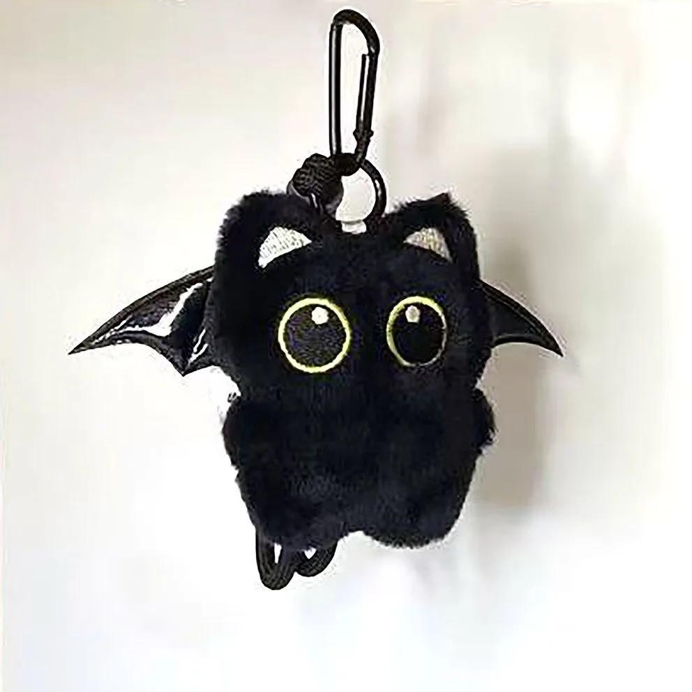 Porte-clés en peluche chat noir mignon, chaton de dessin animé, pendentif de poupée en peluche douce