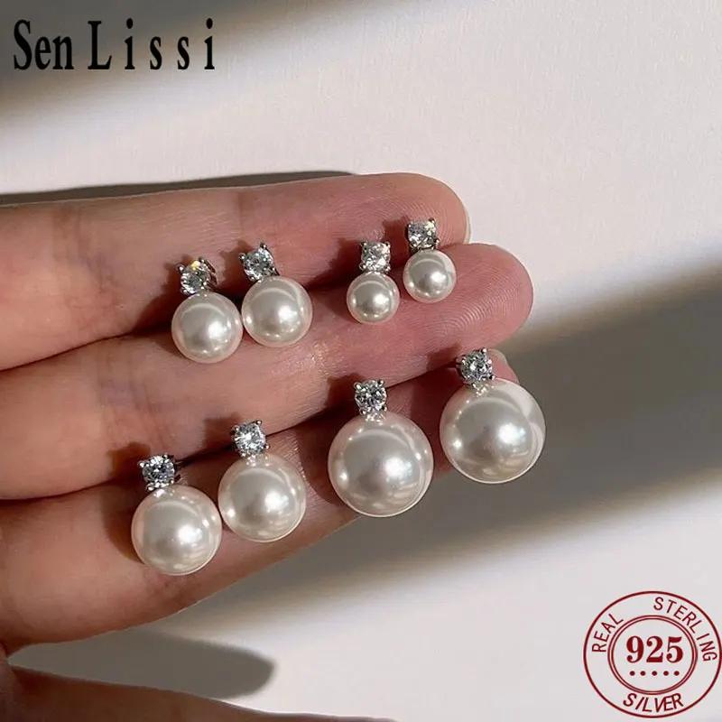 Senlissi-nouvelle mode Lofty 8-12mm perle d'eau douce boucles d'oreilles 18k pour les femmes S925 bi