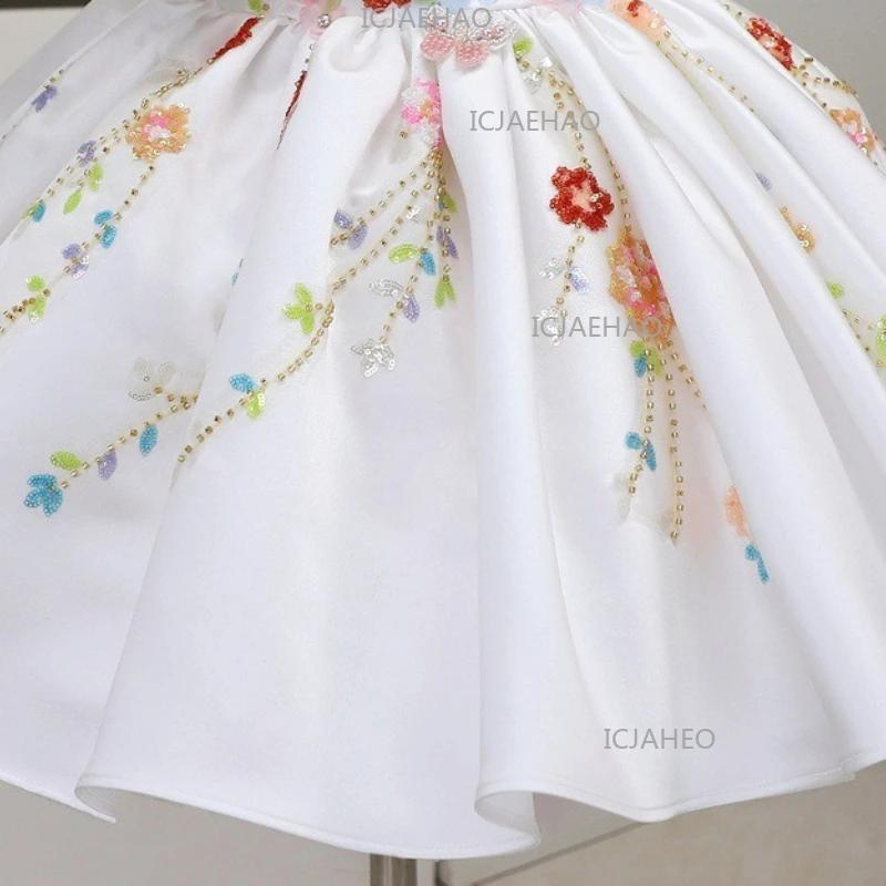 Robe de princesse blanche faite main avec appliques pour enfants, tenue de cérémonie pour filles, id