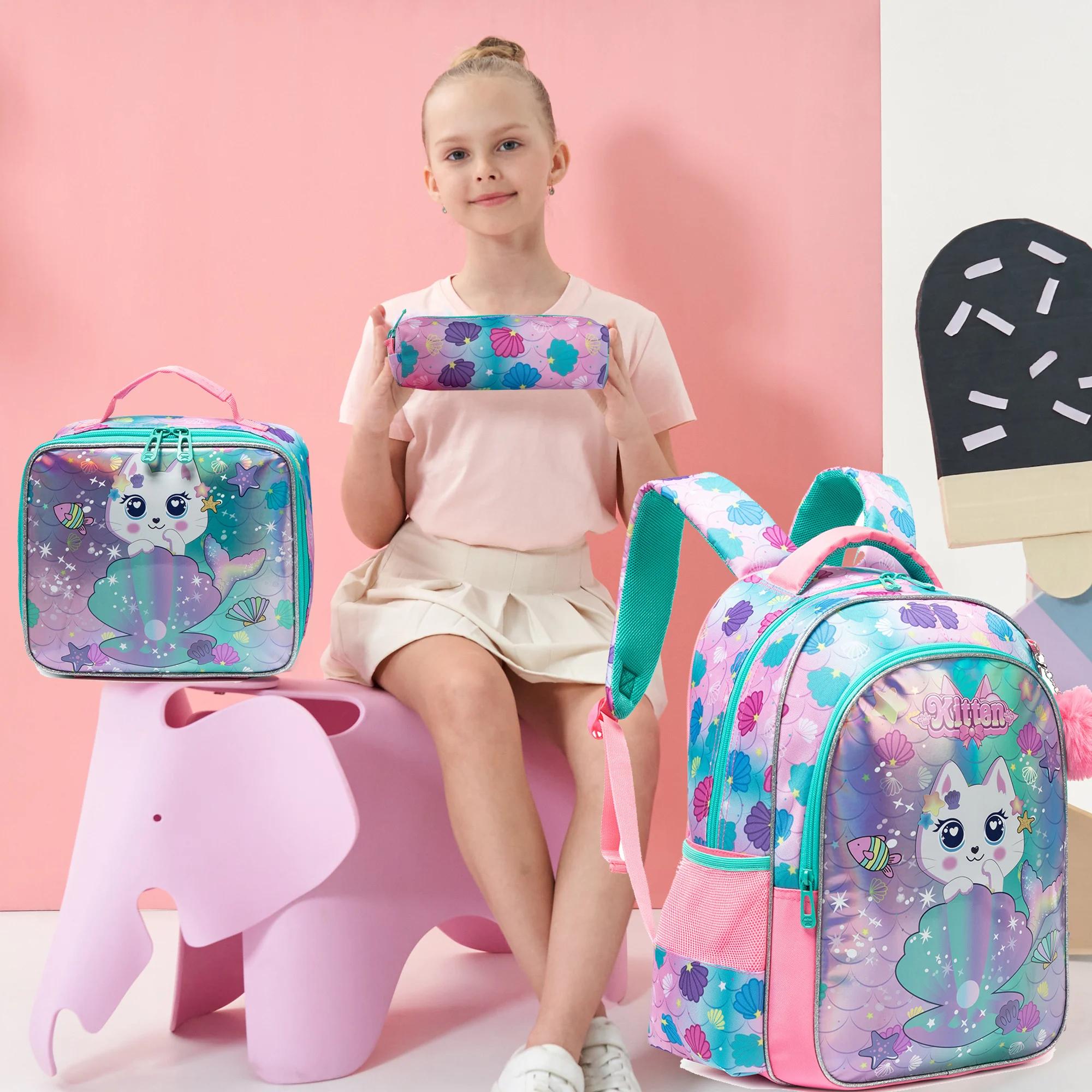 Sac à dos pour fille avec sac à déjeuner et trousse à crayons 3 pièces sacs d'école pour filles pour