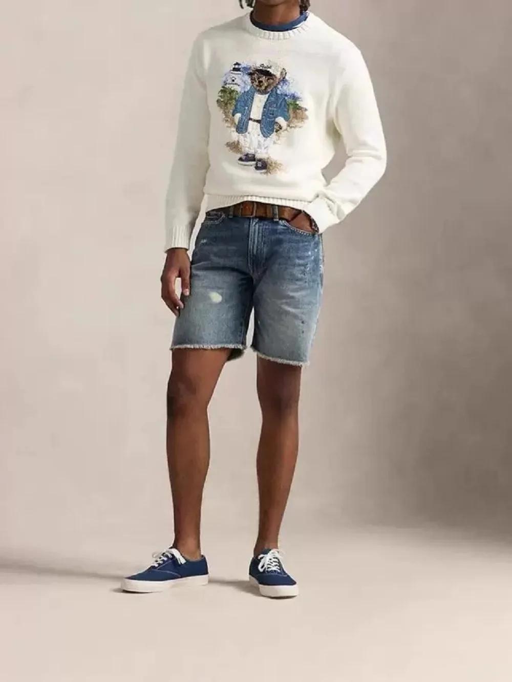 Dessin animé Cowboy hommes femmes automne et hiver pull de noël broderie ours à manches longues tric