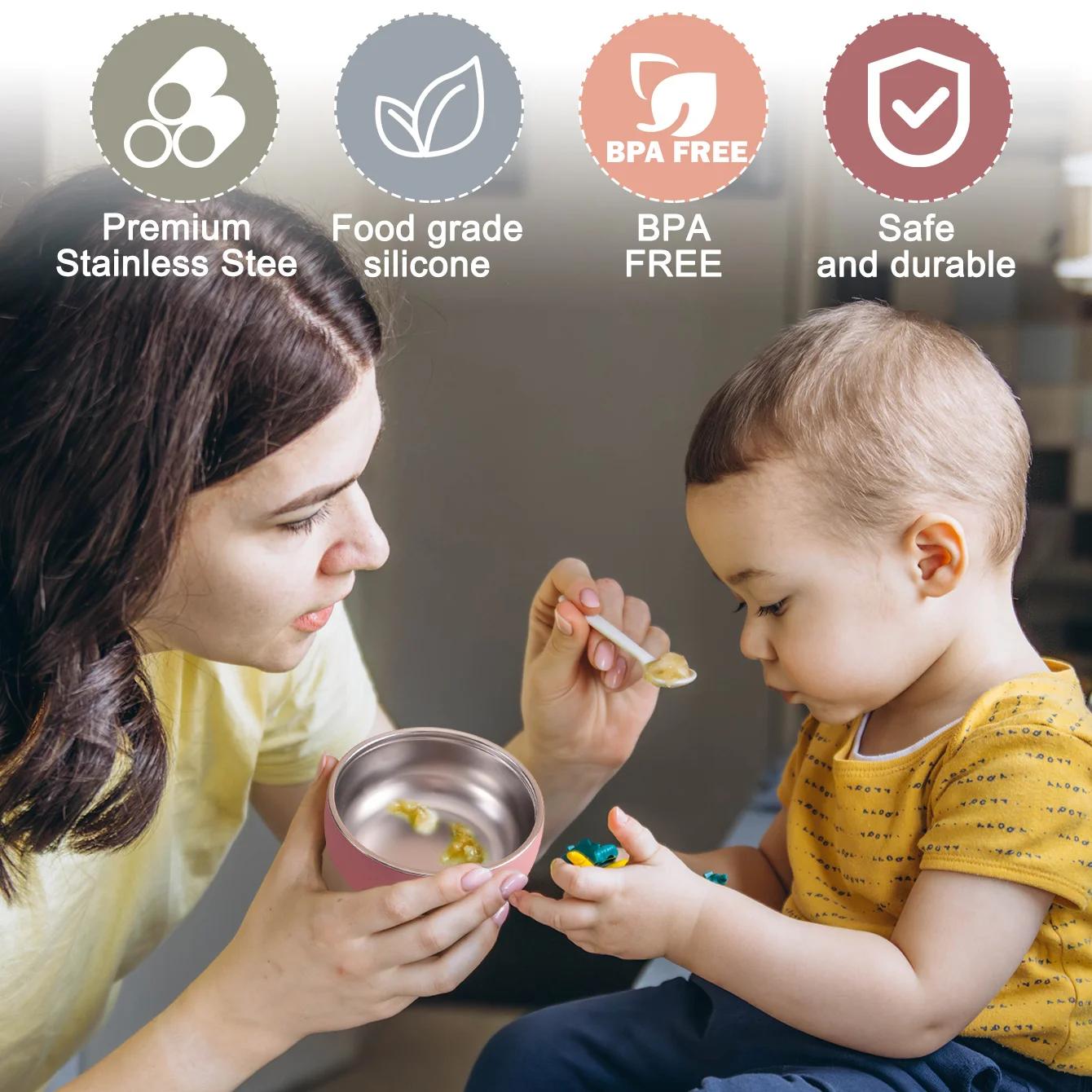 Couleur enfants 2 pièces bol en acier inoxydable ensemble de vaisselle pour l'alimentation du bébé d