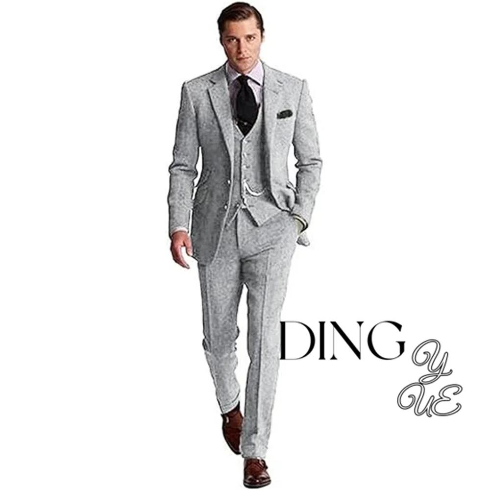 Ensemble de costume rétro 3 pièces pour hommes, en Tweed marron et gris à chevrons, coupe cintrée, T