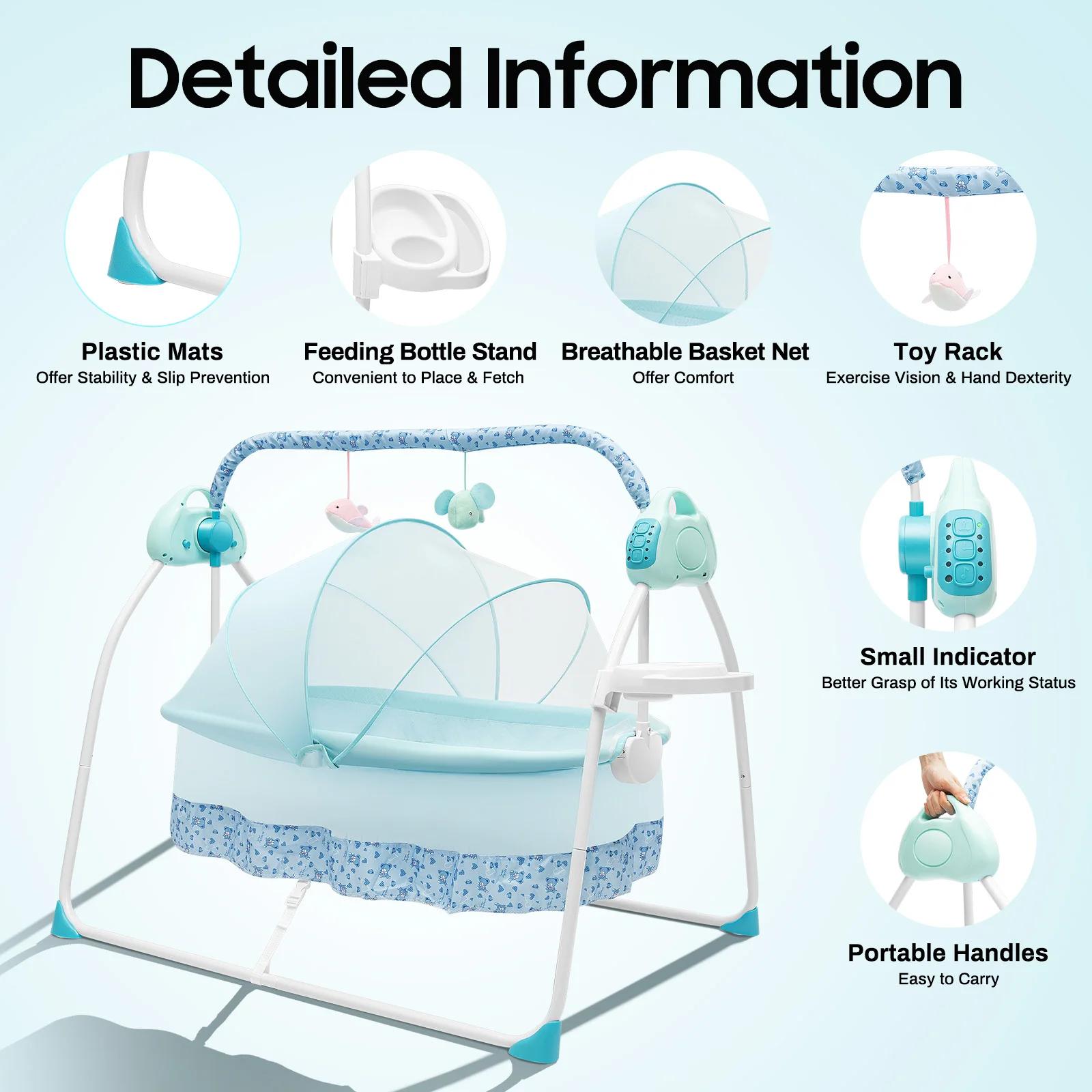 Balançoire électrique pour bébé, avec 12 chansons, Bluetooth, USB, 5 vitesses de balançoire, pour no