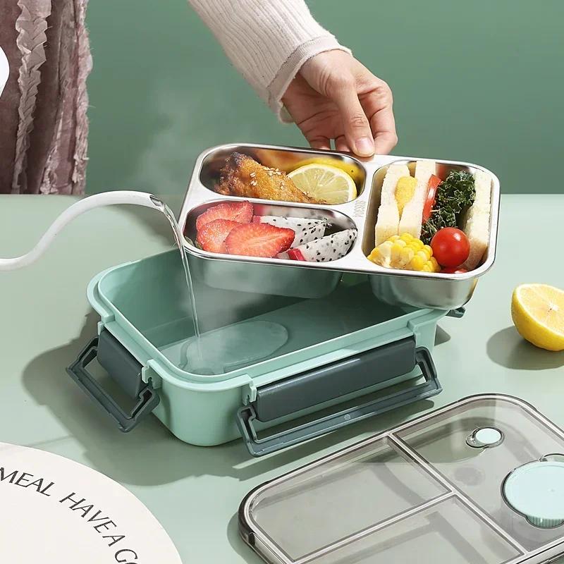 Boîte à déjeuner en acier inoxydable 304 avec vaisselle pour adultes et enfants, récipient à déjeune