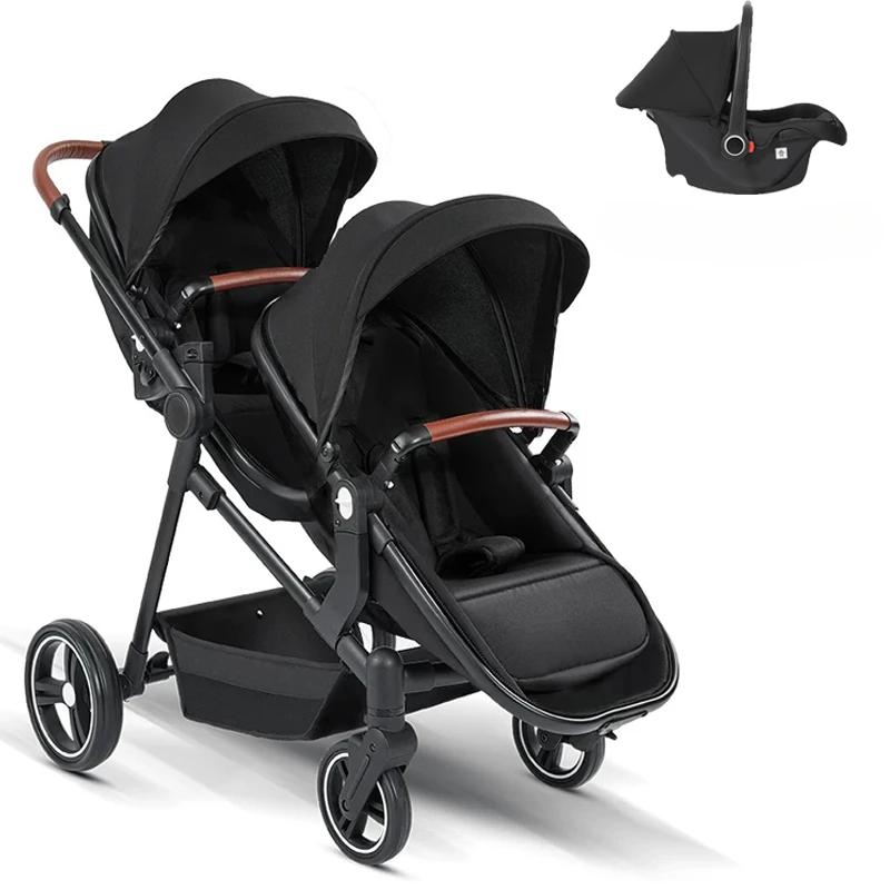 Poussette double 3 en 1 avec sièges auto et option avion - Légère et pliable pour bébés