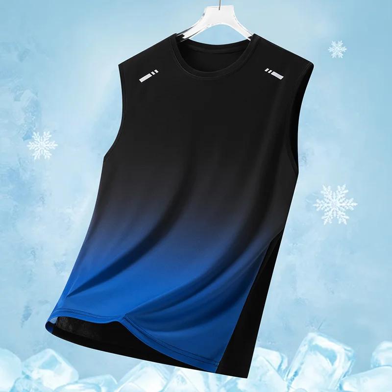 Gilet de sport dégradé pour hommes, T-Shirt léger sans manches à col rond, course d'été, tendance, c