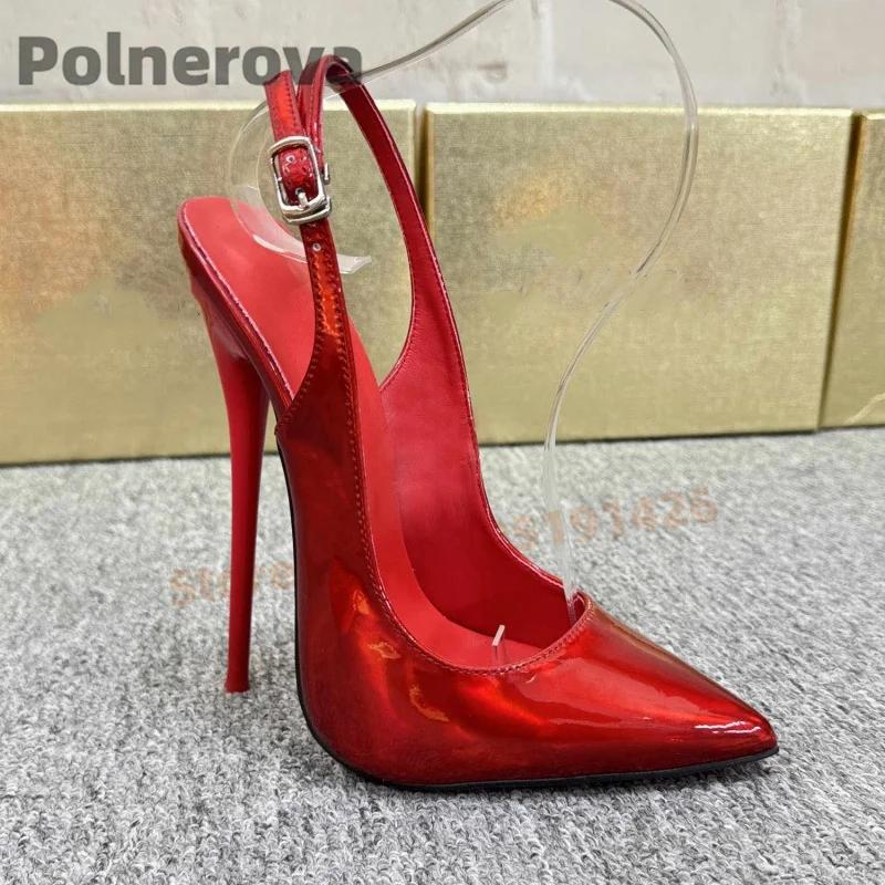 Sandales à talon aiguille sexy de 16 cm pour femme, en cuir verni, à bout pointu, avec bride arrière