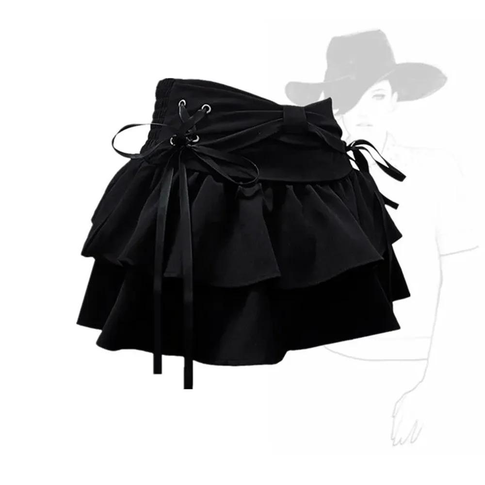 Mini jupe en jean gothique pour femmes, Streetwear américain, Vêtements sexy, Ligne A, Vintage, Noeu