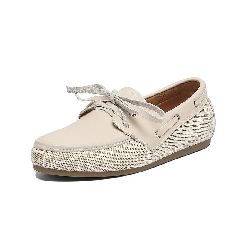 2025 nouvelle tendance élégant automne véritable cuir de vache femmes chaussures plates marron Beige