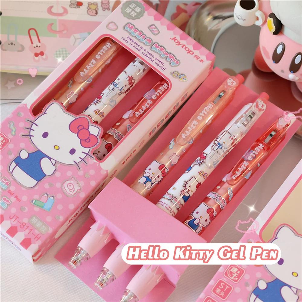 Stylos à Gel Kawaii Sanrio 0.5mm, 3 pièces, mignons Hello Kitty cannelle Kuromi, stylo noir, fournit