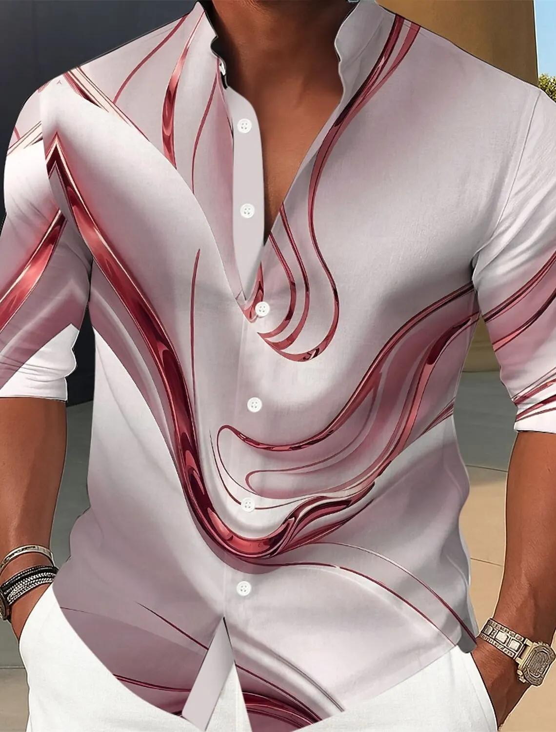 Chemise d'art liquide abstrait en marbre pour hommes, chemise boutonnée à col rabattu, manches longu