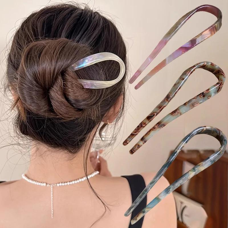 Bâtons de cheveux en forme de U, fourchette à cheveux en acétate acrylique, pinces à cheveux, nœud à