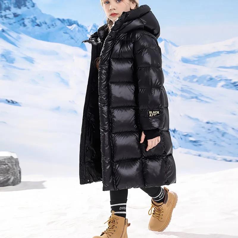 Manteau Long en coton épais noir et or pour enfants, veste d'hiver en coton pour garçons et filles, 