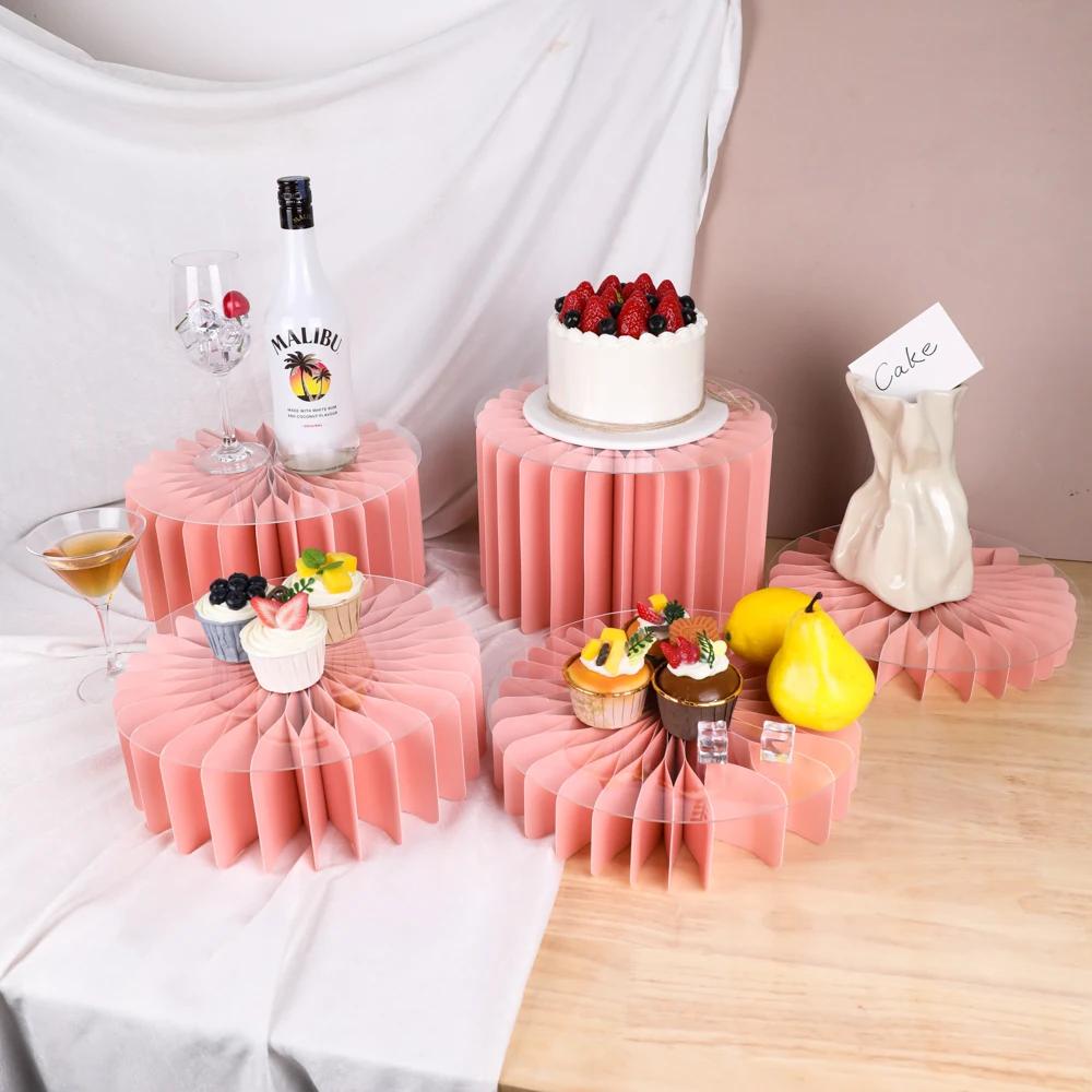 Support sur pied rond pliable en carton, colonnes, tables cylindriques pour fêtes, réception-cadeau 