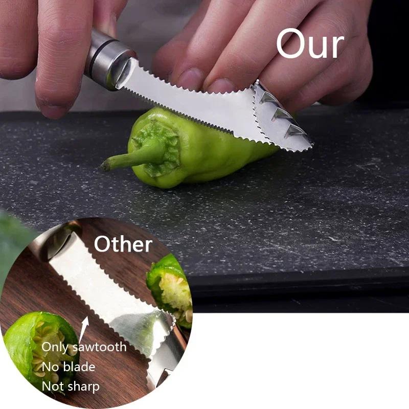 Corer de Chili en acier inoxydable, dissolvant de graines de courge amère, couteau de creusement de 