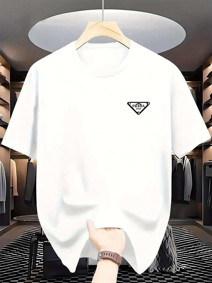 T-shirt imprimé pour homme, tendance mode milanaise 2026, marque internationale, coton pur, col rond
