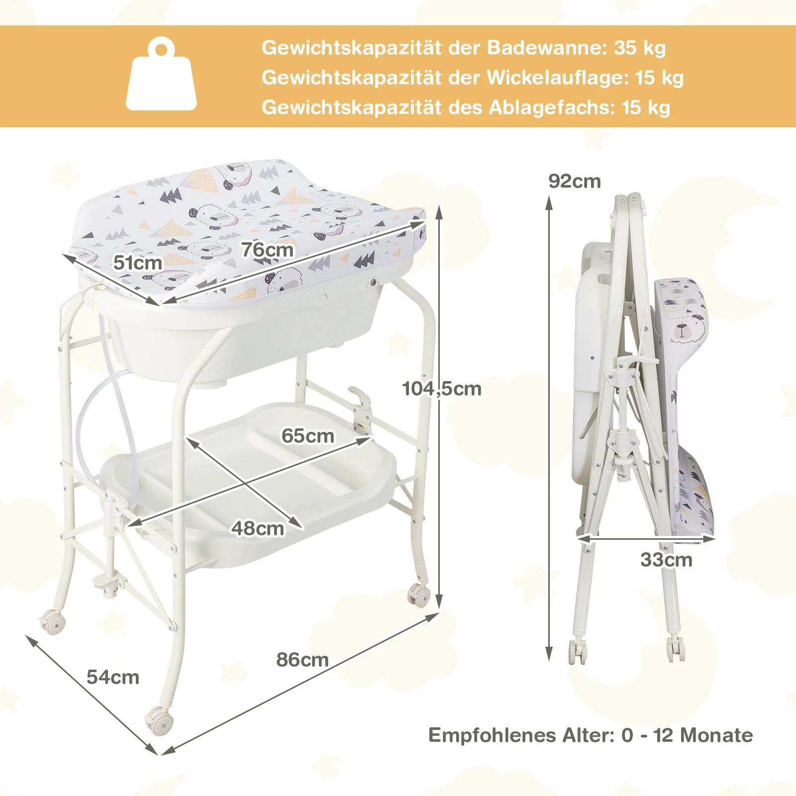 Table à langer pliante 4 en 1 avec baignoire, table à langer portable avec matelas à langer, station
