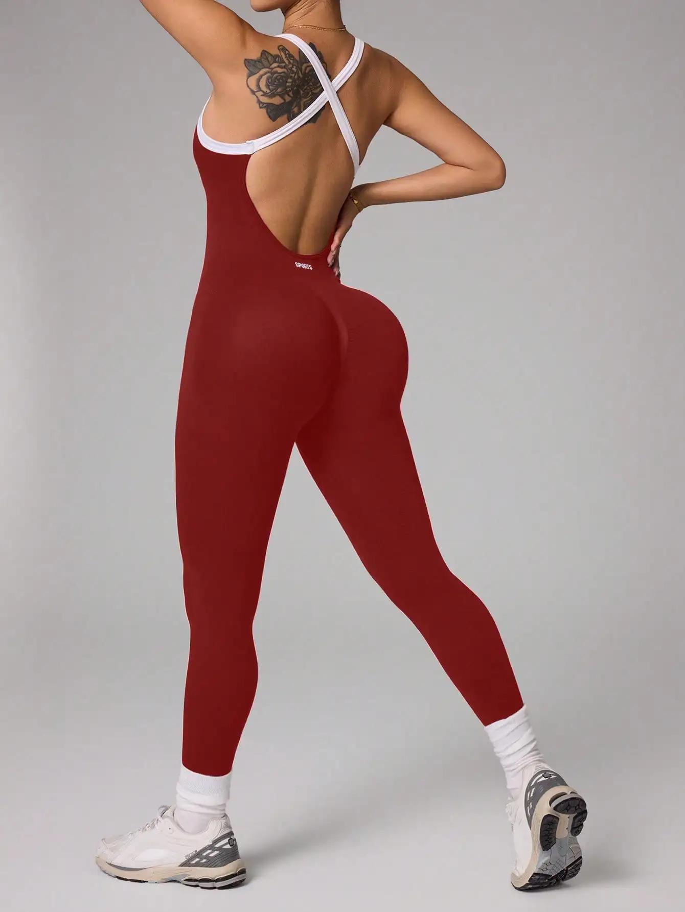 Combinaison pantalon à bretelles croisées, combinaison de yoga, fitness, filetée, exercice sans cout